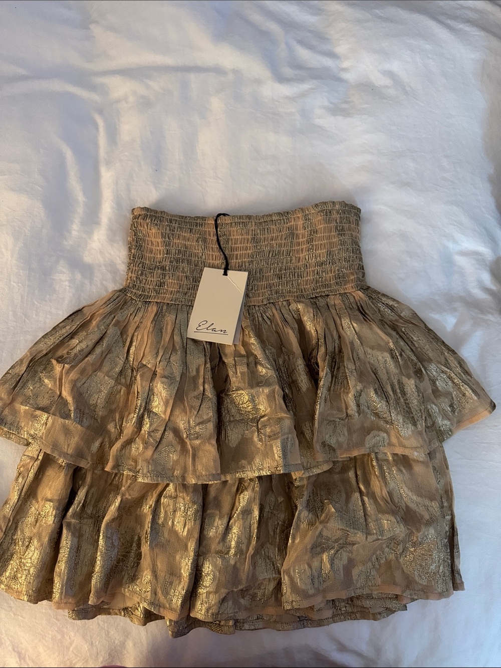 Elan Metallic Gold Tiered Ruffle Skirt